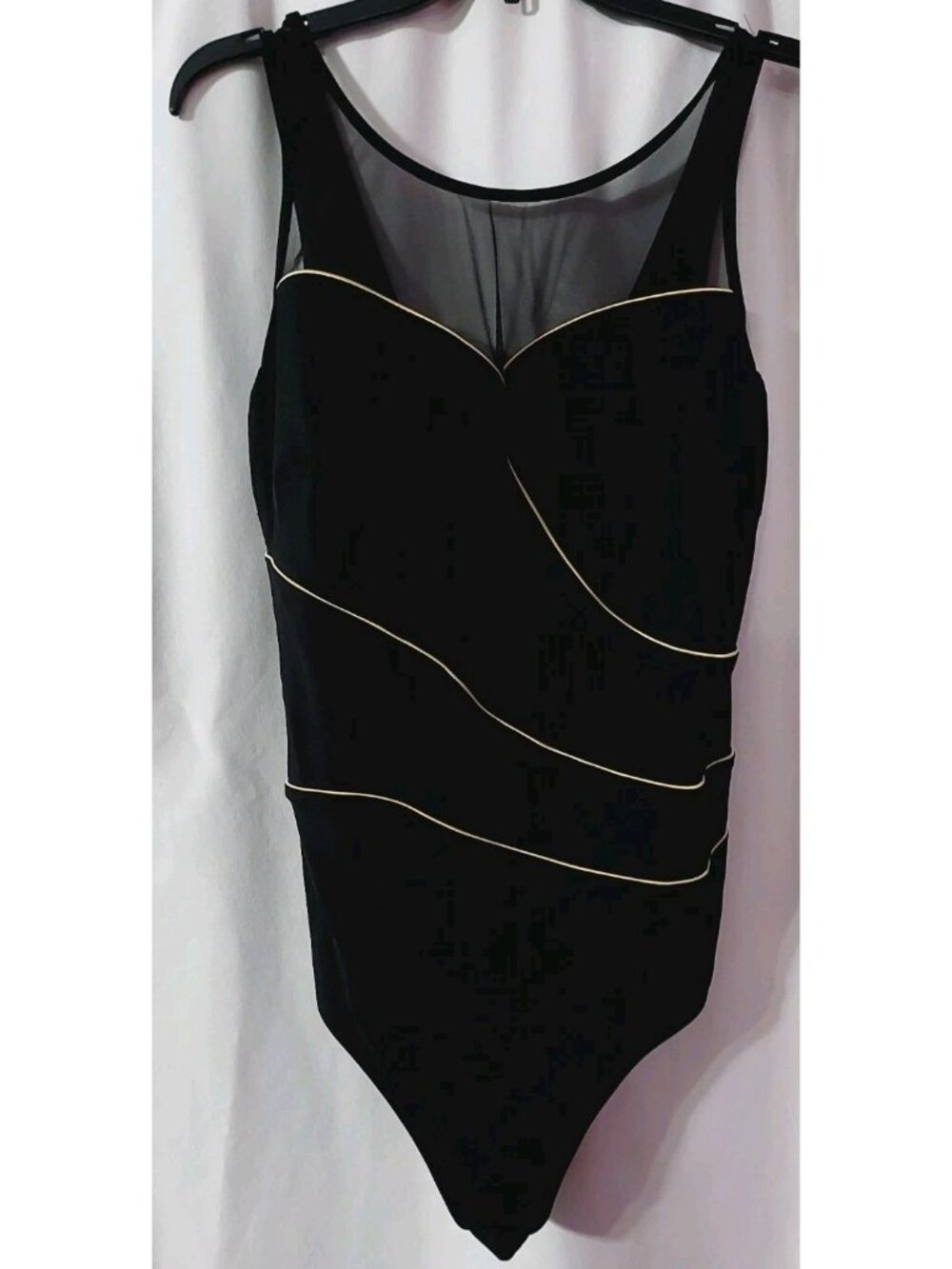 Longitude Women's Size 22W Black Gold Swimsuit Padded One Piece Mesh Accent